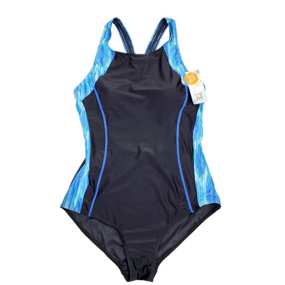 Womens UPF 50+ Racerback One-Piece Swimsuit Black Size L Swimwear